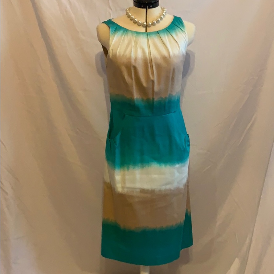 Nine West Teal And Cream Sleeveless Dress